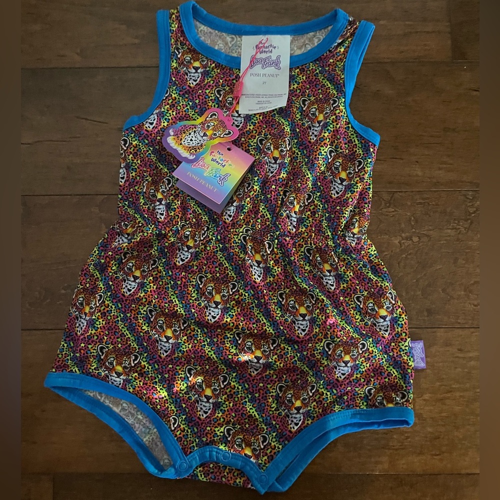 Lisa frank/posh peanut varsity romper 2t